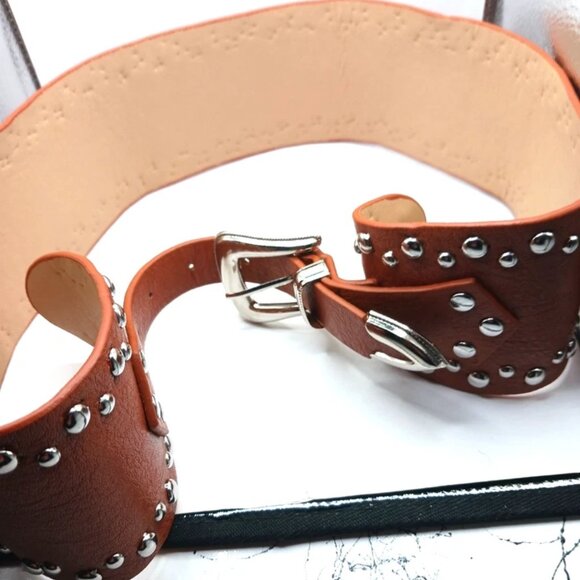 Western Womens Brown Wide Leather Studded Belt New Waist Size 27 To 33 - Picture 7 of 10